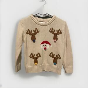 Ugly Christmas Sweater Beige Santa Reindeer Toddler Size 2T